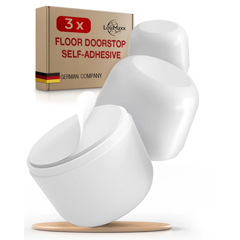 LouMaxx Rubber Door Stop Floor - Self-Adhesive Door Stopper Floor No Drilling - Rubber Door Stopper - Perfect Protection Against Slamming Doors - Set of 3