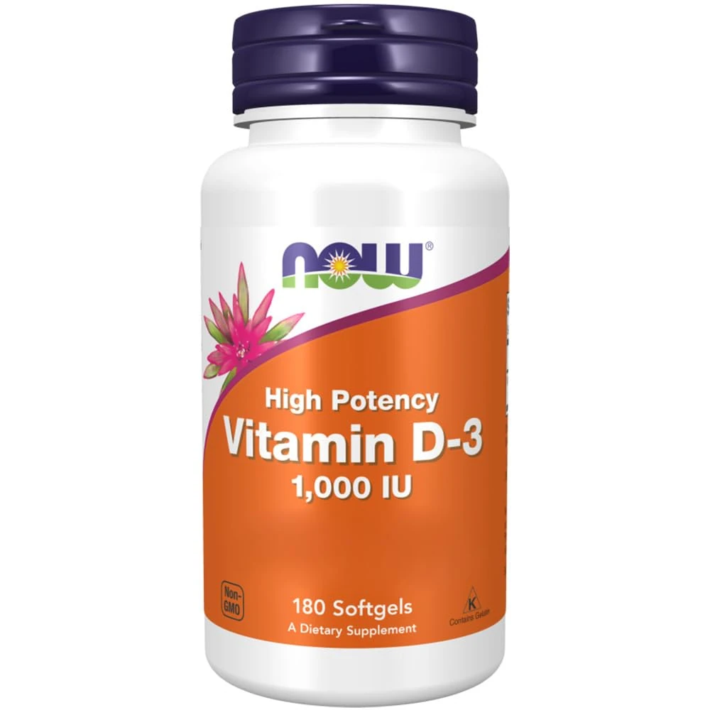 Now Foods Vitamin D3 Supplement Softgels, 25 mcg, 180-Count