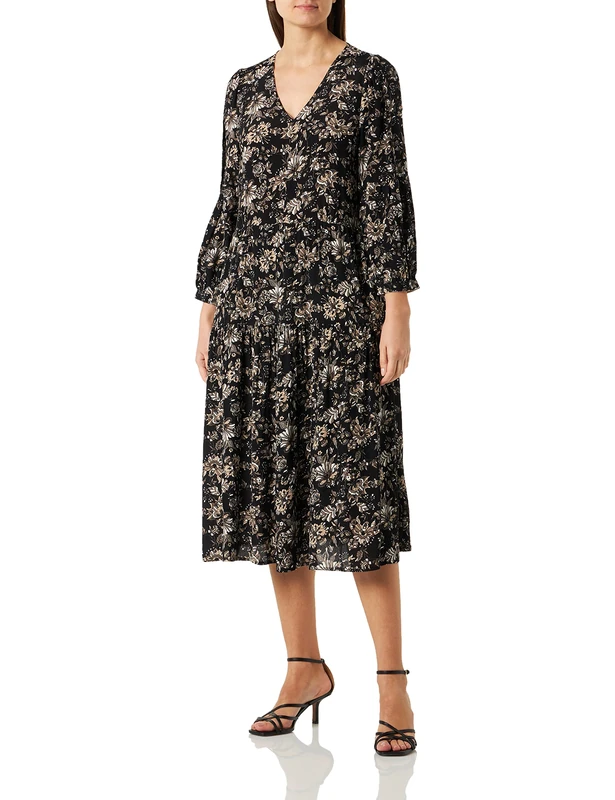 Noa Noa Women's Ellennn Dress, Print Black/Grey, 14