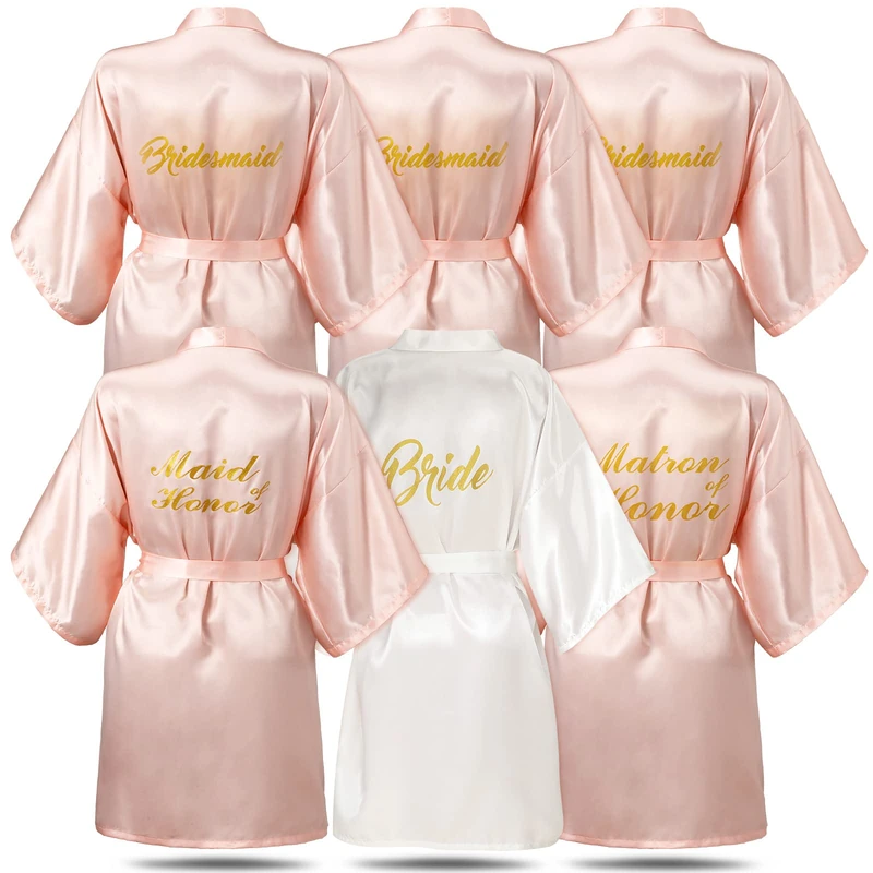 6-Piece Bridesmaids Robes Set - Wedding Robes for Bridal Party Gift, Pink & White, One Size