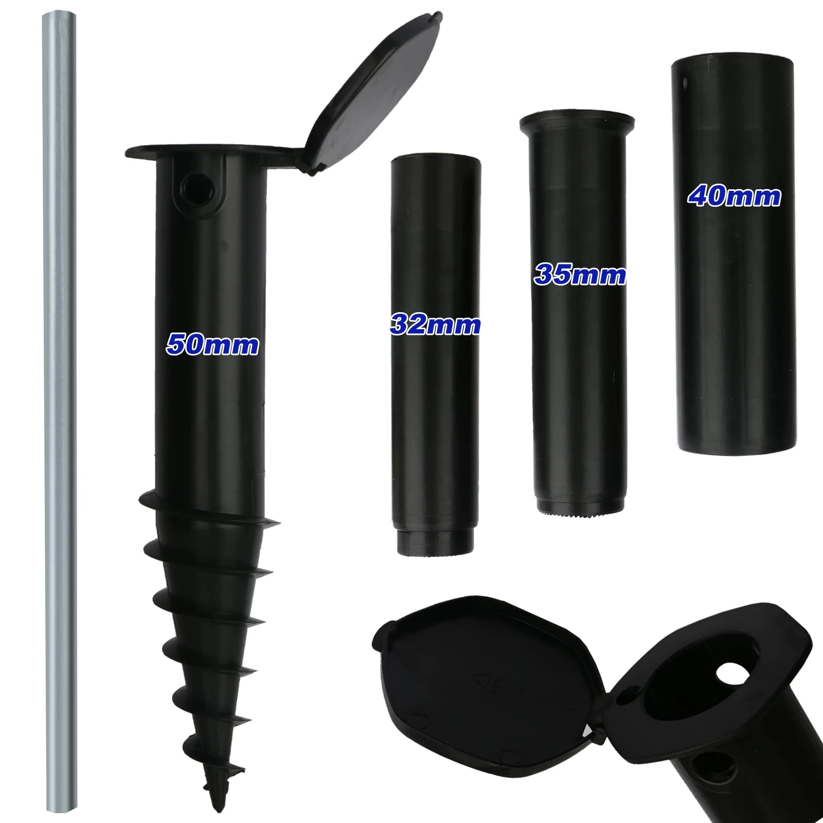 Jumua Washing Line Spike,Plastic Screw Rotary Washing Line Parasol Ground Spike 32mm 35mm 40mm 50mm Diameters for Flags, Activity Poles, Bird Feeders, and Rotary Airers