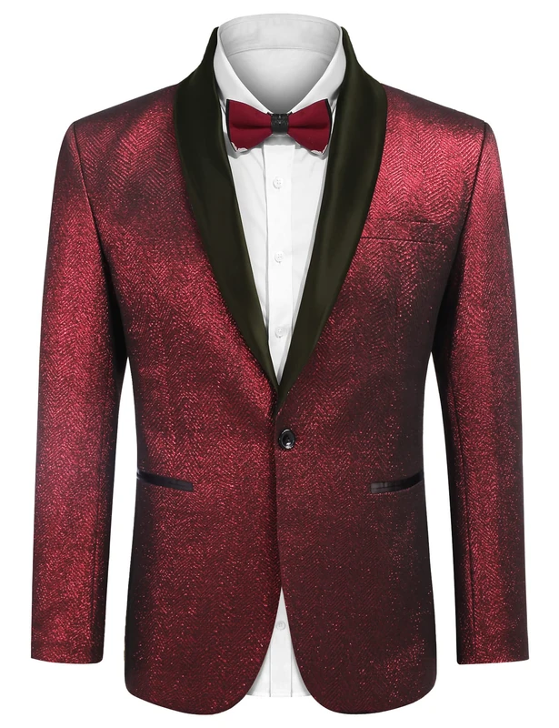 COOFANDY Men's Fashion Suit Jacket Blazer One Button Luxury Weddings Party Dinner Prom Tuxedo Gold Silver, Red, Large