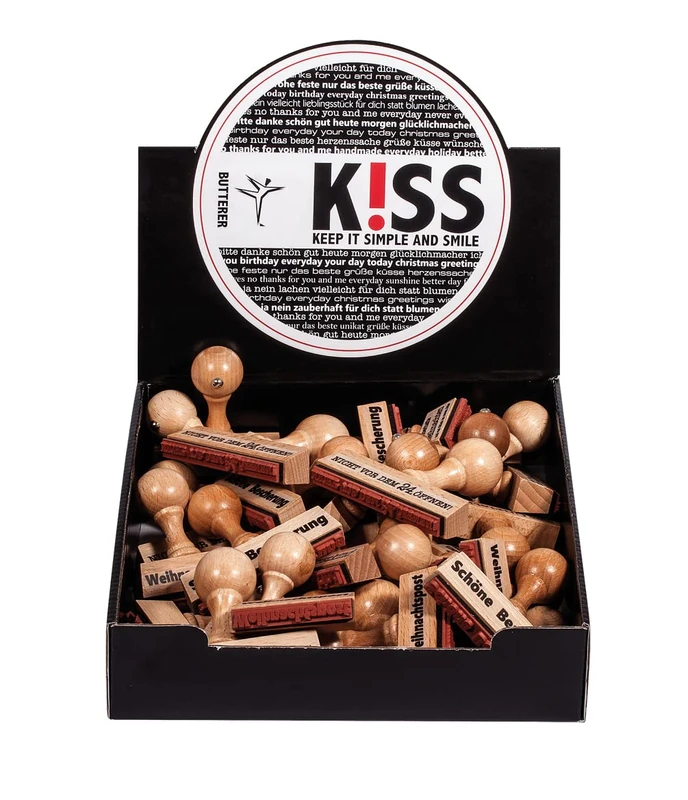 Rayher, Butterer 30 Wood Mounted Rubber Stamps for Card Making and Scrapbooking with Seasonal Phrase, diameter 3cm, 29089000