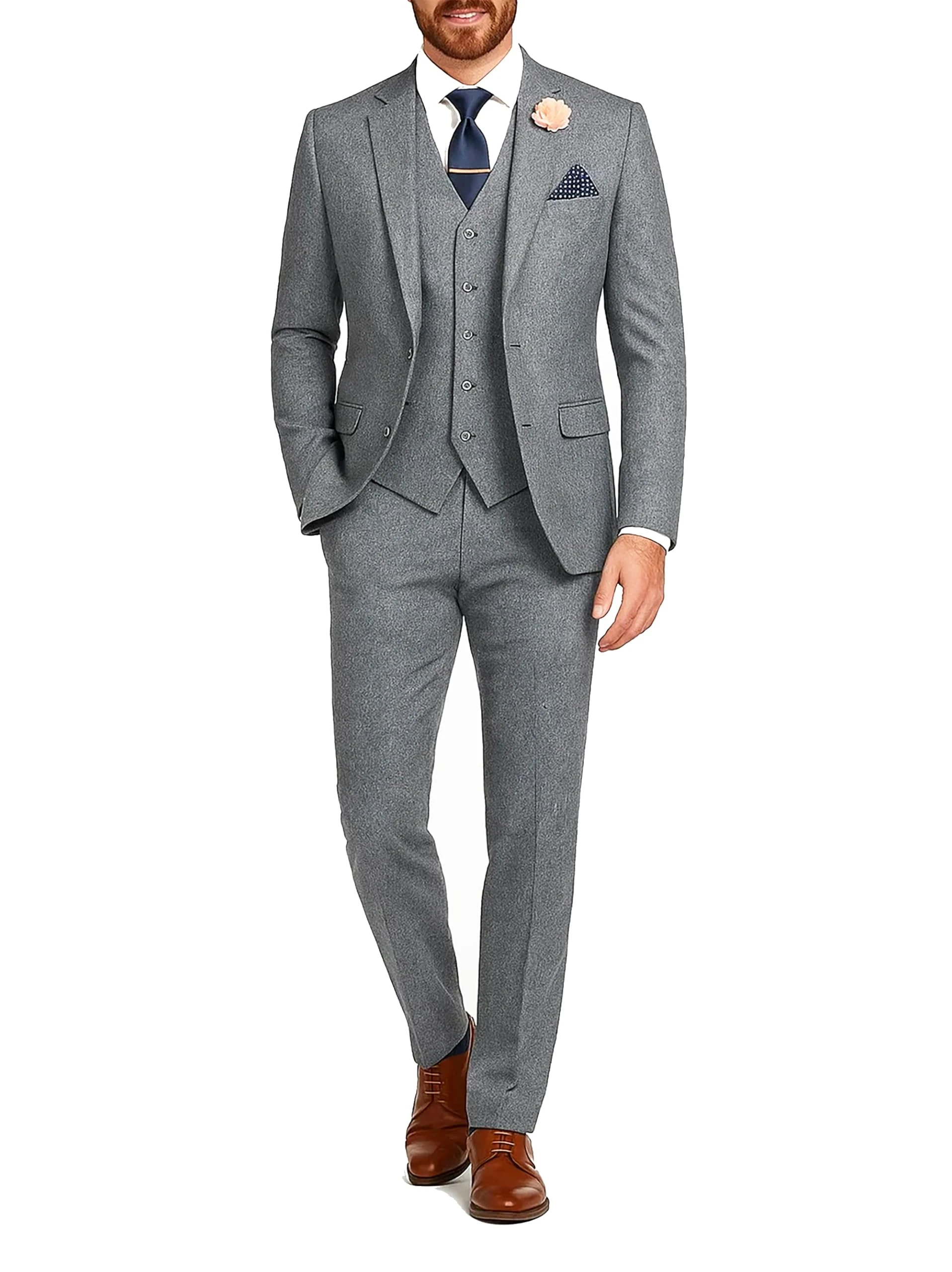 Mens 3 Piece Grey Suit - Wedding Suits for Men UK Tuxedo Prom Mens Dinner Suits, XL