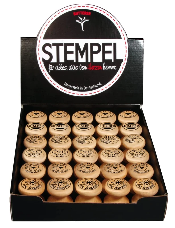 Rayher, Butterer 30 Wood Mounted Rubber Stamps for Homemade Gifts, Card Making and Scrapbooking, Value Pack with 6 Different Designs, 3cm, 29156000