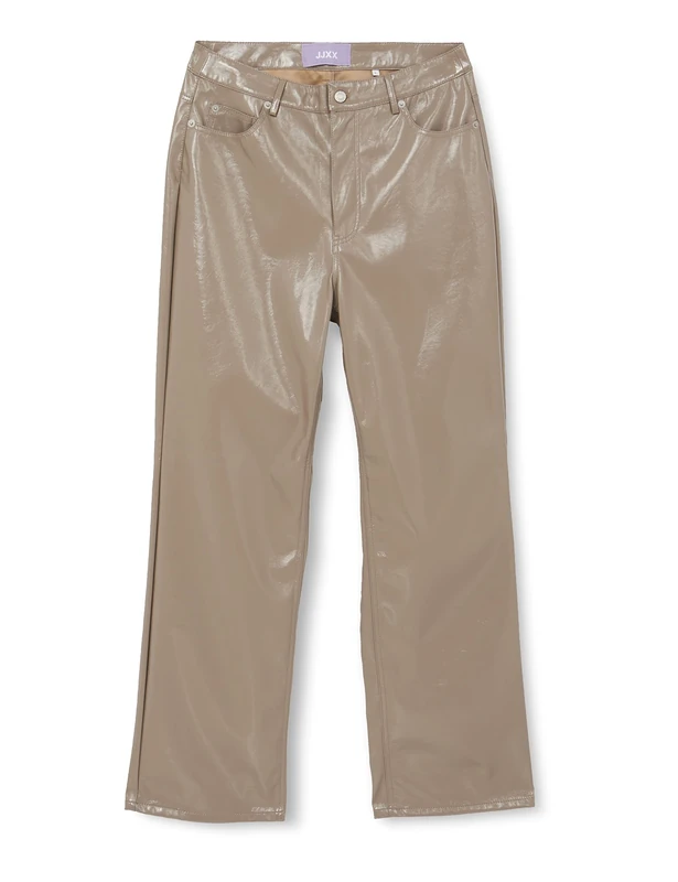 JJXX Women's Jxkenya Hw Straight Faux Leat Pants Noos Trousers, Brindle/Detail: Shiny - Long, S