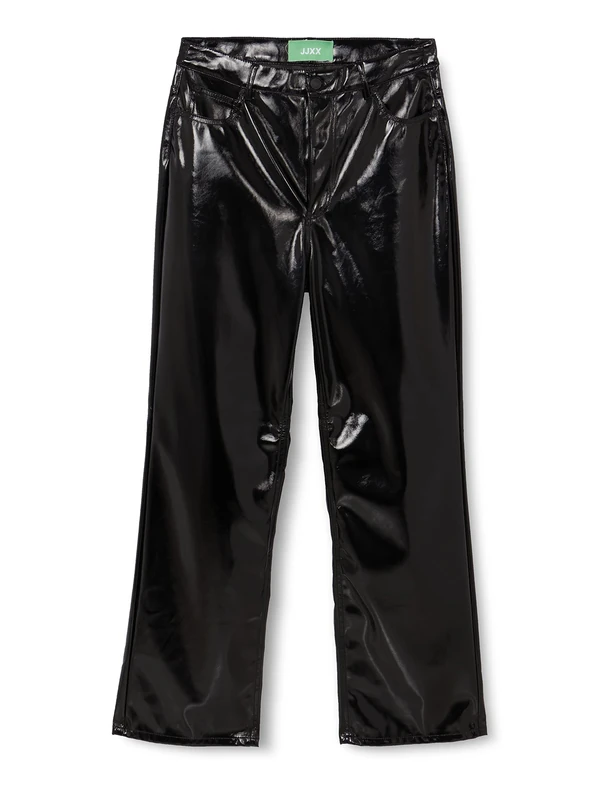 JJXX Women's Jxkenya Hw Straight Faux Leat Pants Noos Trousers, Black/Detail: Shiny - Long, M
