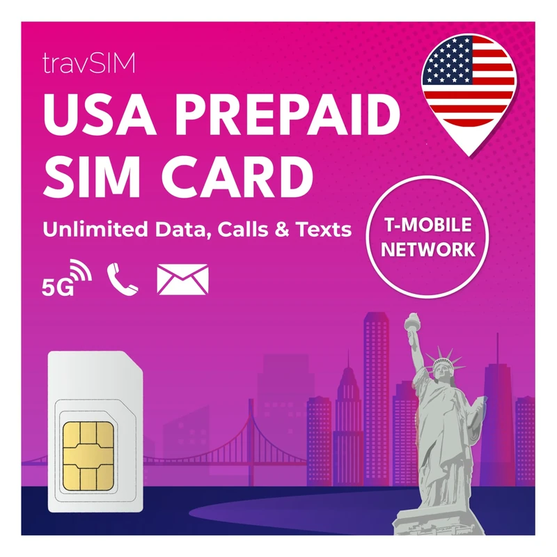 travSIM USA SIM Card | 50GB Mobile Data at 4G/5G Speed | Unlimited National Calls & SMS for The USA | US SIM Card Works in iOS and Android Devices | Valid for 60 Days