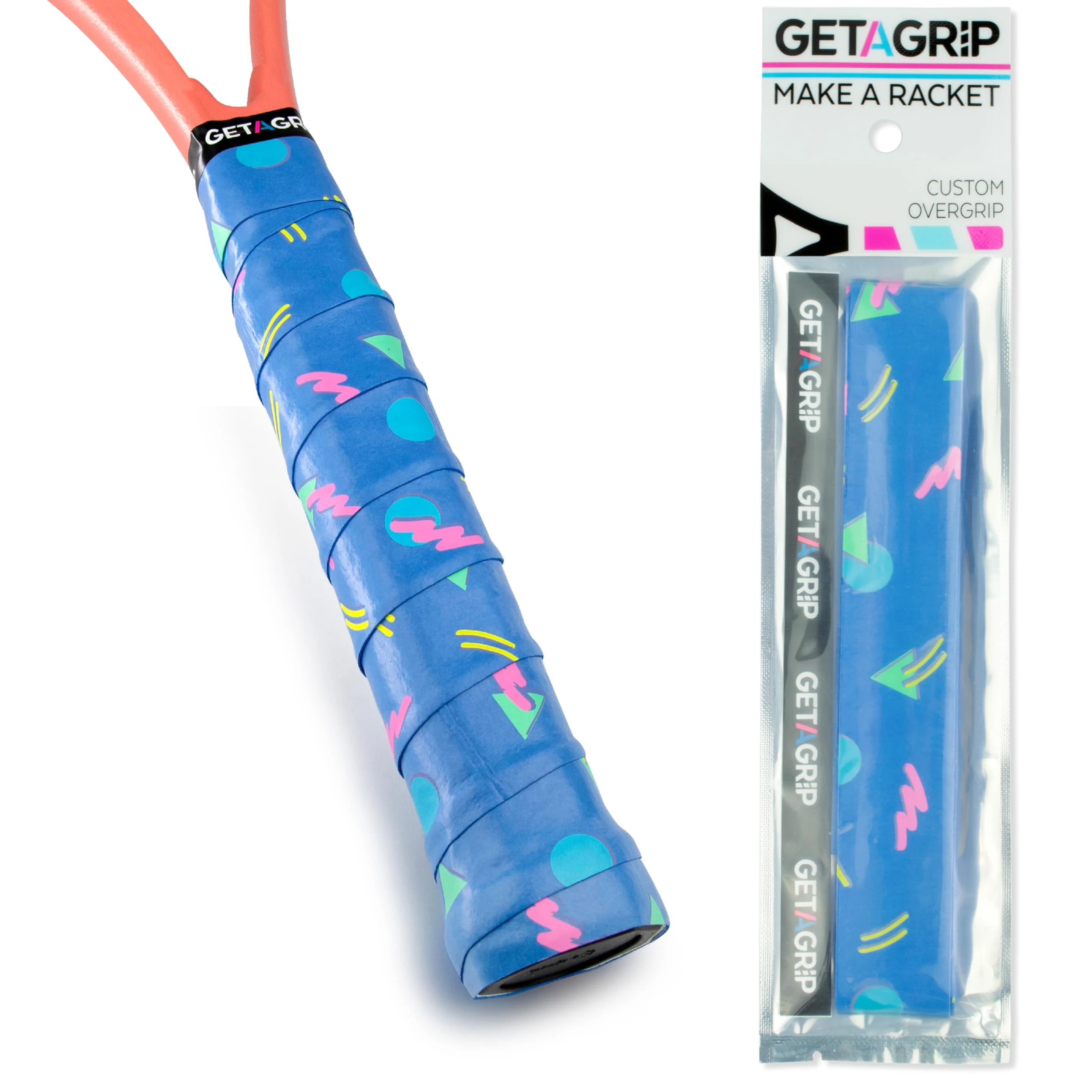 GET A GRIP - Custom Tennis Racket Grip Tape - Anti-Slip/Quick-Drying Tennis Overgrips - Precut Badminton Racket Grip with Finishing Tape - Squash Racket Grip Tapes (Cutting Shapes, 1 Grip)