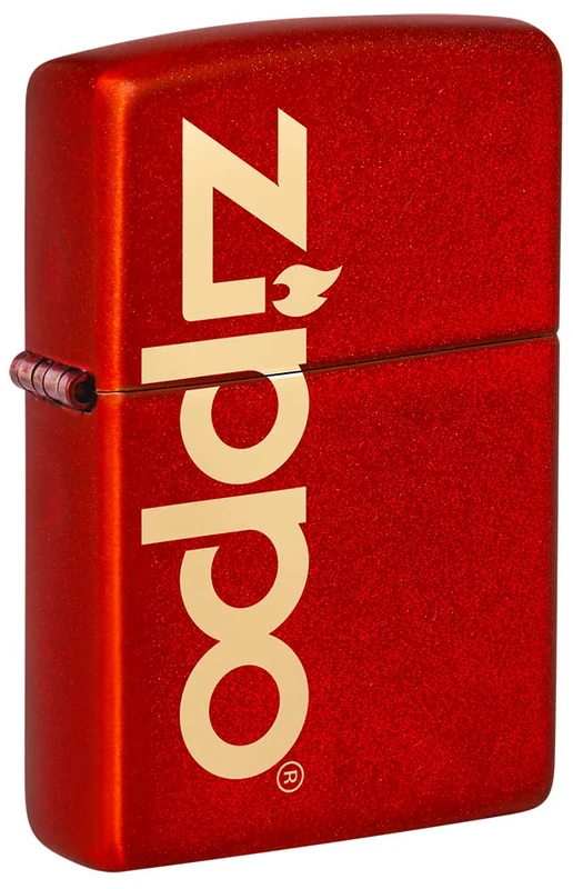 Zippo Windproof Lighter - Logo Model with Metallic Red Finish and Laser Engraving - Refillable - Reusable - Windproof Design - Gift Box - Made in USA