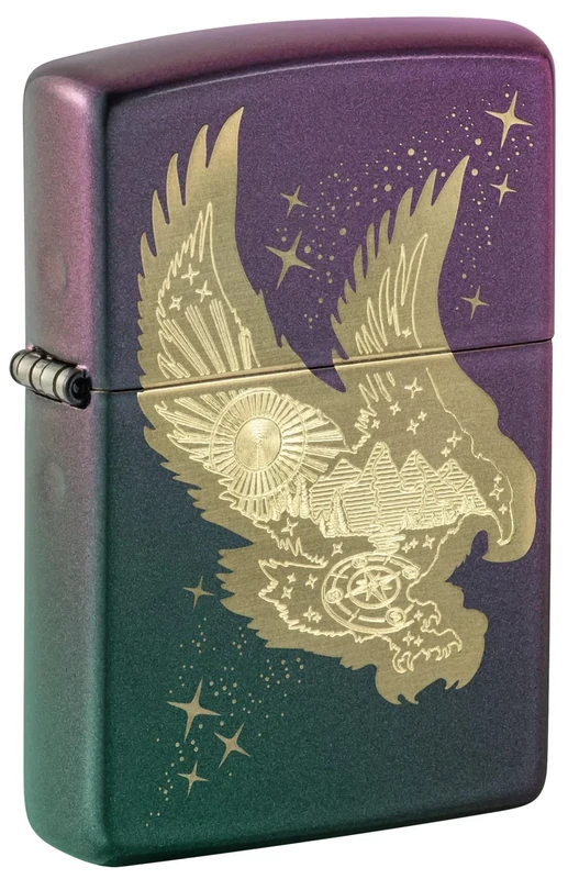 Zippo Windproof Lighter - Eagle Model - Purple Iridescent Finish with Laser Engraving - Refillable - Reusable - Windproof Design - Gift Box - Metal - Made in USA