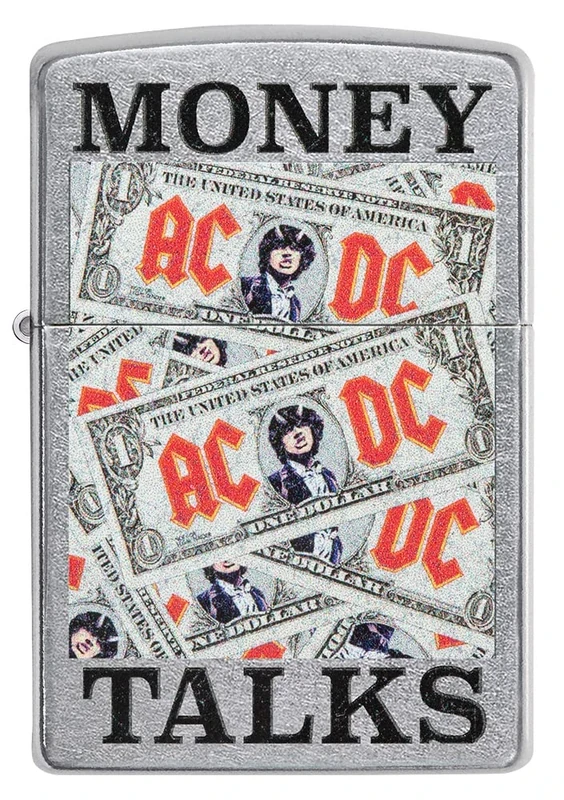 Zippo Windproof Lighter - Money Talks By AC/DC - Street Chrome With Colour Image - Refillable - Reusable - Windproof Design - Gift Box - Made in USA