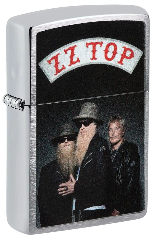 Zippo Windproof Lighter - Model ZZ Top - Brushed Chrome Finish with Colour Image - Refillable - Reusable - Windproof Design - Gift Box - Metal - Made in USA