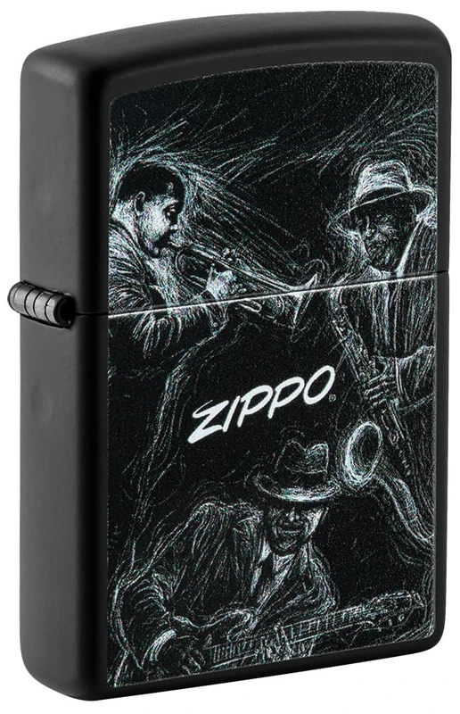 Zippo Windproof Lighter - Jazz Musicians Model - Black Matte Finish with Color Image - Refillable - Reusable - Windproof - Gift Box - Made in USA