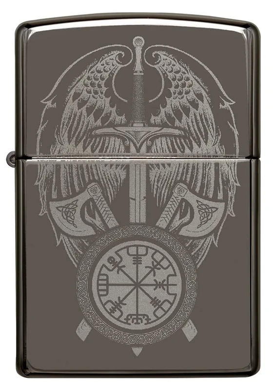 Zippo Windproof Lighter - Wings & Sword Model - Black Ice Finish with Photo Image - Refillable - Reusable - Windproof Design - Gift Box - Metal - Made in USA