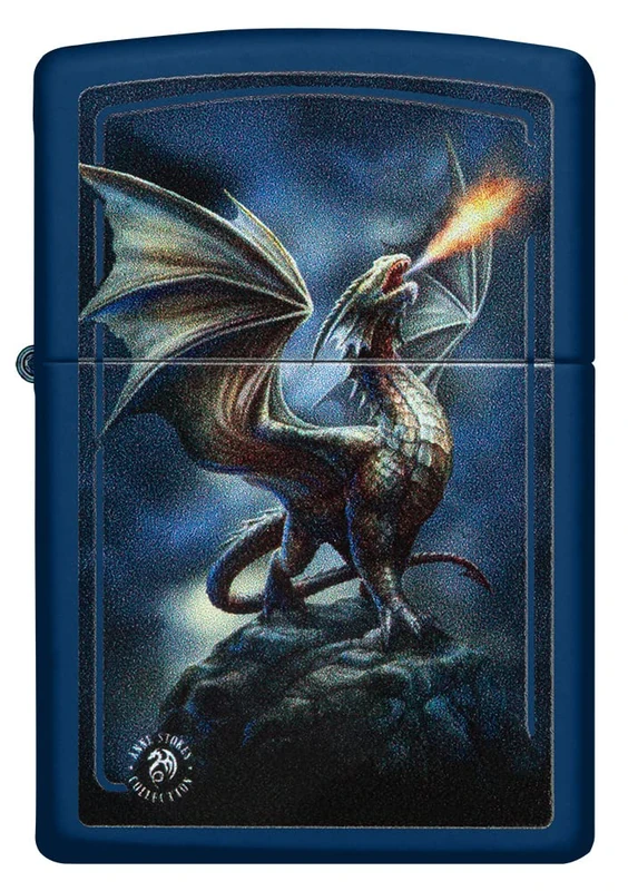 Zippo Windproof Lighter - Dragon Design by Anne Stokes - Navy Matte Finish - Refillable - Reusable - Windproof Design - Gift Box - Made in USA