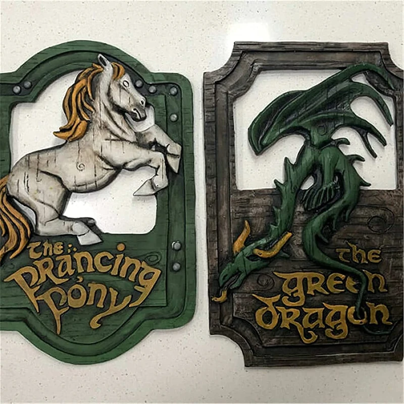 DFYOP Lord of The Rings The Prancing Pony & The Green Dragon Pub Signs Set, Fantasy/Nostalgic Wall Signs, 10.3" x 6.7" Resin, Bar & Home Decor