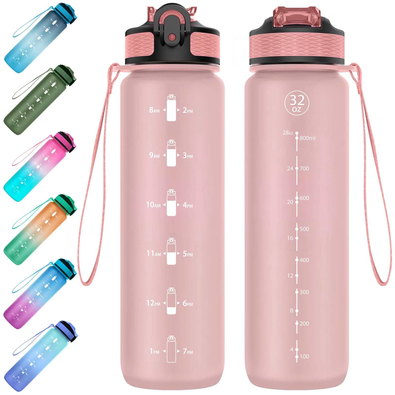 EYQ 1L Water Bottle, 1 Litre Water Bottle with Straw, 32oz Leak-Proof Motivational Sports Drinks Bottle with Time Marker, Tritan BPA-Free, Drinking Waterbottles for Fitness, School, Gym Outdoor Sports