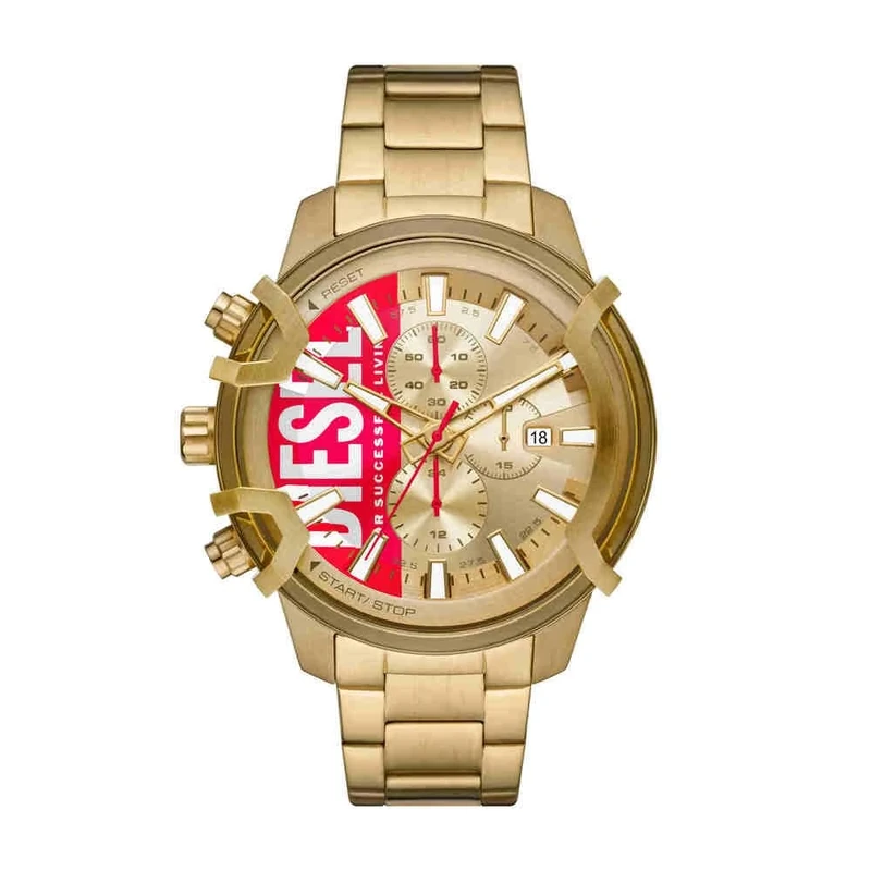 Diesel Watch for Men Griffed, Chronograph Movement, 48 mm Gold Stainless Steel Case with a Stainless Steel Strap, DZ4595