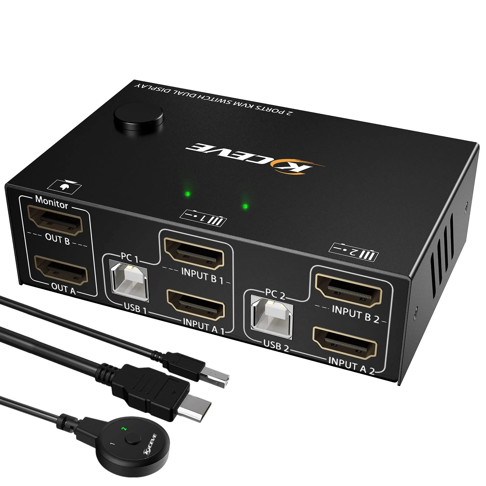 Dual Monitor KVM Switch HDMI 2 Port 4K@60Hz, MLEEDA KVM Switch Extended Display Switcher for 2 Computers Share 2 Monitors and 4 USB 2.0 Hub,Desktop Controller and USB HDMI Cables Included