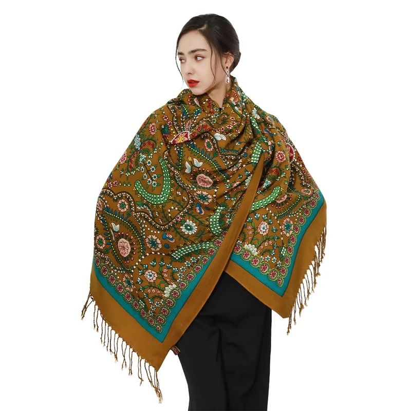 DANA XU 100% Pure Wool Oversize Large Blanket Cashmere Pashmina Soft Dupatta Scarf Shawls And Wraps For Women Evening Dress, 100 Green, 96 * 136 INCHES