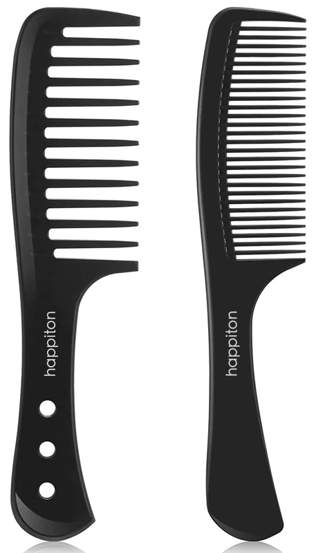 Wide Tooth Comb Carbon Fiber Hair Heat Resistant & Anti-Static comb for Long Wet or Curly Hair (Wide+Fine Tooth)