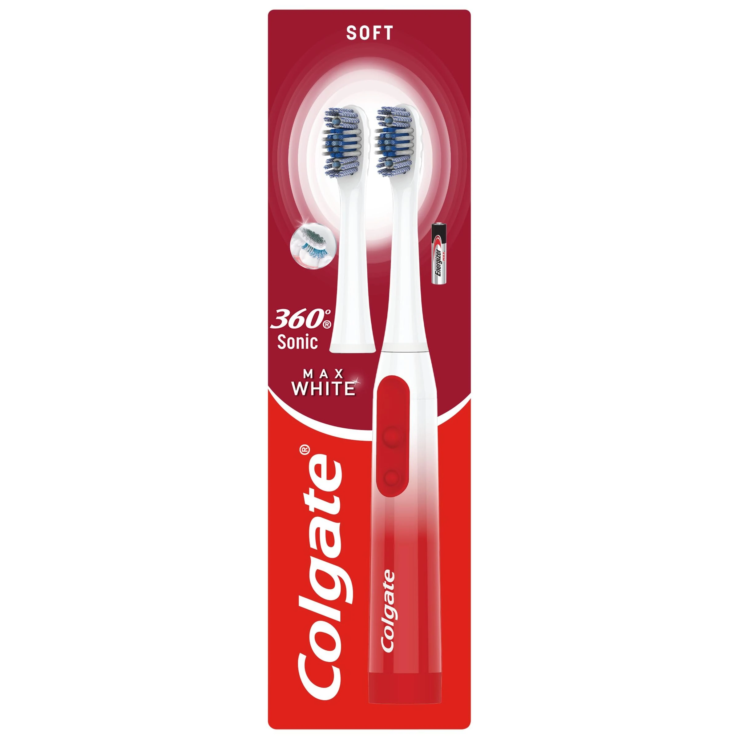 Colgate 360 Sonic Max White Battery Powered Toothbrush Cleans in 4 Ways and Polishes Teeth Surface for a Healthy, Whole Mouth Clean with a Replaceable Head and a Battery