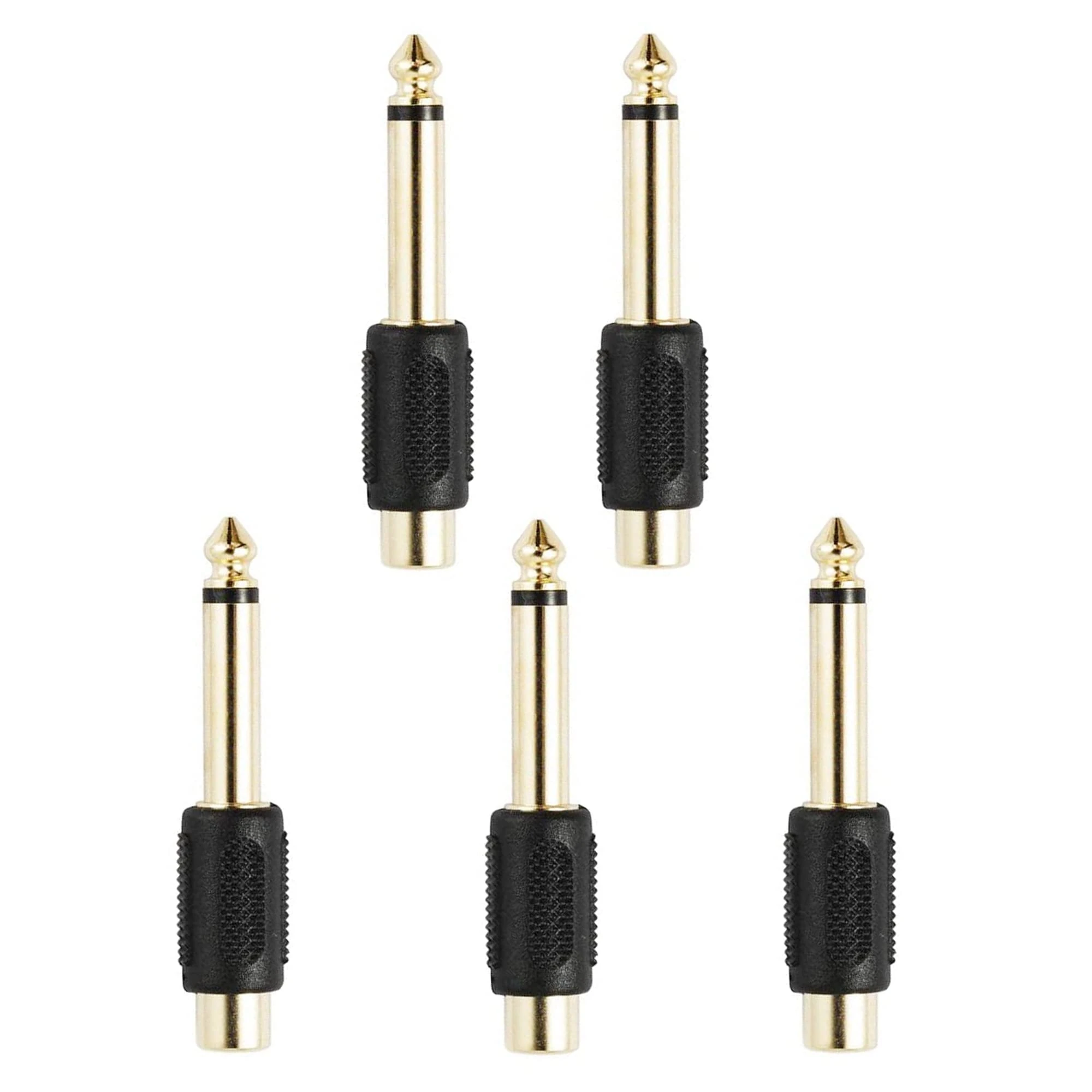 5 Pack 6.35mm Male Mono Jack Plug to RCA Female Phono Socket Gold Plated Audio Adapter