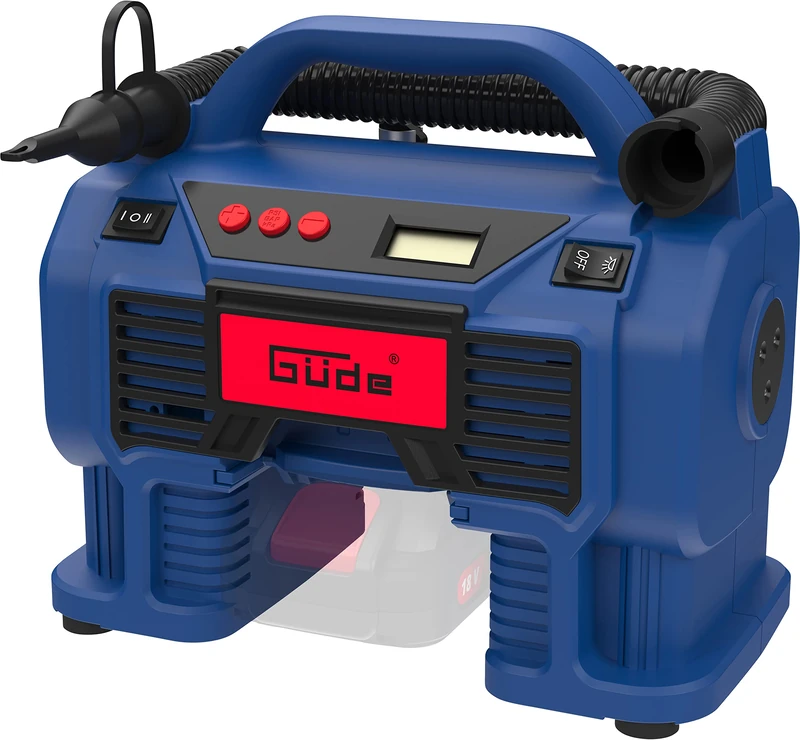 Güde K 18-0 Battery Compressor (18 V or Cigarette Lighter, Max. Pressure: 11 bar, Effective Delivery Quantity 0 bar: 10 l/min, Air Flow Rate: 22 m³/h, LED Work Light, Battery Pack and Charger Not