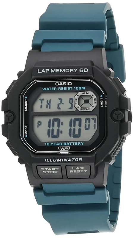 Casio LED Illuminator 10-Year Battery Men's Digital Sports Watch Lap Memory 60 100 M Water Resistant Model: WS-1400H-3AV, Black (WS1400H-3AV), Black, Sport