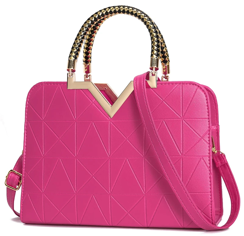 JHVYF Purses for Women Fashion Handbag Ladies Satchel Bags PU Leather Top Handle Shoulder Tote Bags, 1# Hot Pink, L