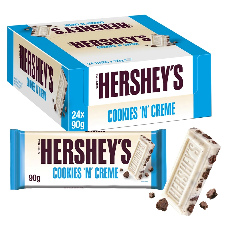 Hershey Reese's Cookies 'n' Crème White Chocolate Flavour Bar with Cookie Pieces, Pack of 24 x 90 g Bars