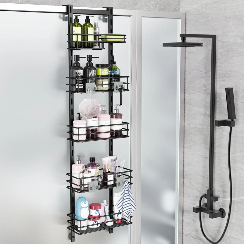 Orimade Over the Door Shower Caddy Adjustable Hanging Organizer Shelf Rustproof with Hook,Shampoo Holder Bathroom Shelf with Soap Holder,Shower Basket with Suction Cup Extra Large, 5 Tier (US Patent)