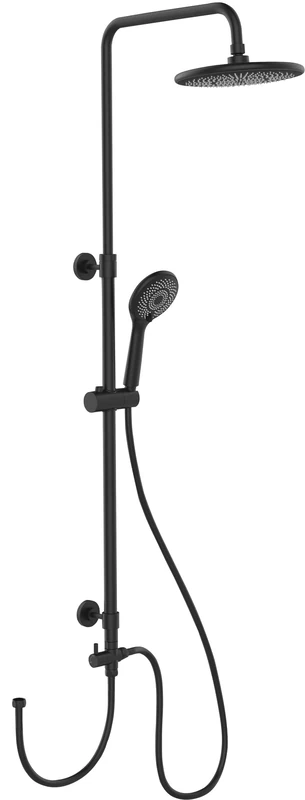 WENKO Watersaving shower system, stainless steel shower system with water-saving rain shower head and handheld shower head, easy connection to existing fittings, height adjustable (75–120 cm), black