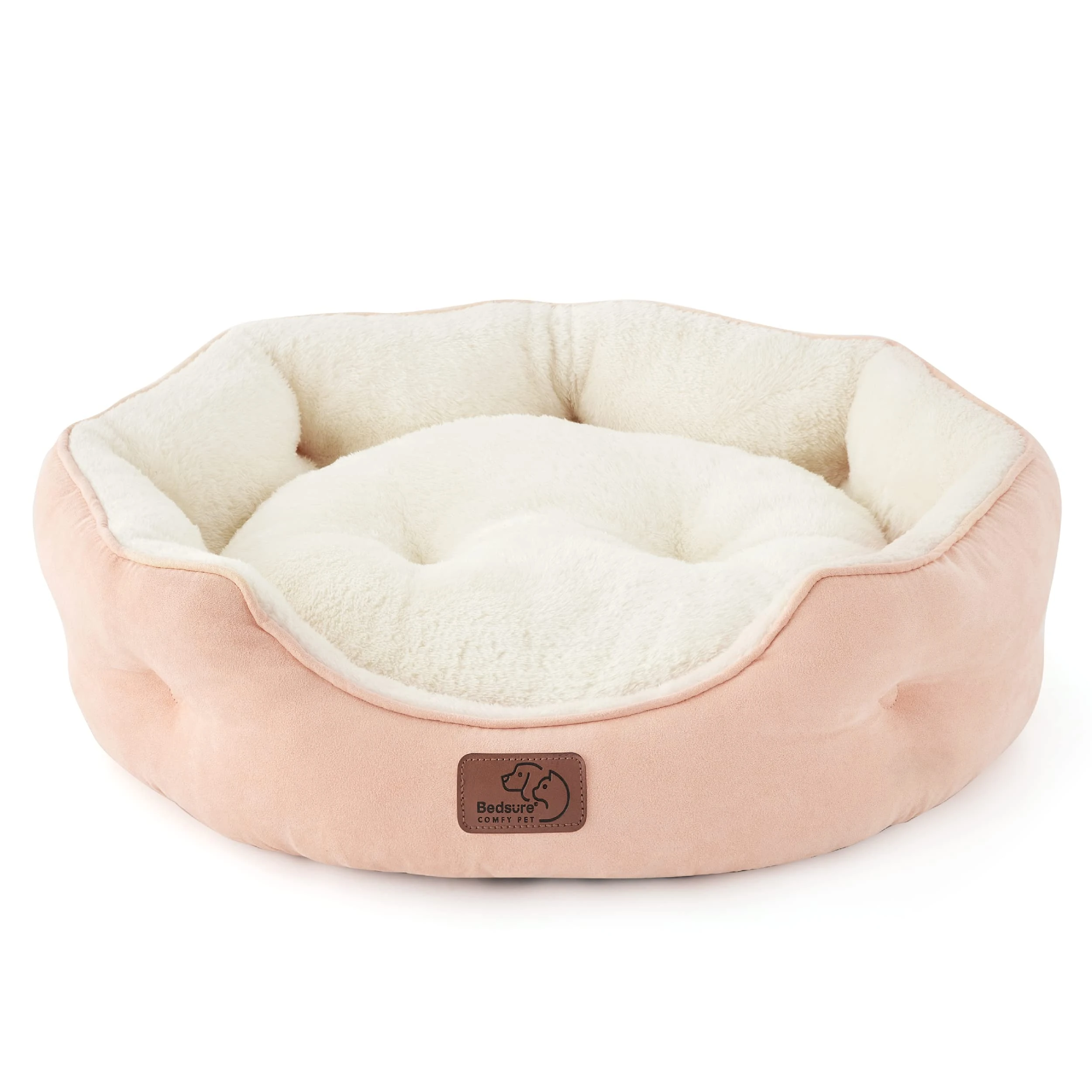Bedsure Cat Bed for Indoor Cats - 51x48x15cm Round Washable Kitten Bed with Slip-Resistant Bottom and Reversible Cushion, Pink