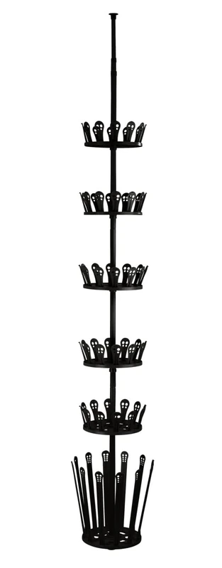 WENKO Achilles telescopic shoe rack, space-saving shoe storage for 30 pairs of shoes and 6 pairs of boots to clamp between floor and ceiling, height-adjustable up to 3 metres, Ø 30 cm, black