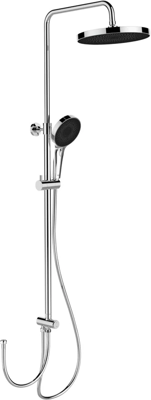 WENKO Softwater shower system, stainless steel shower set with rain shower head, handheld shower head, shower hose, easy connection to existing fittings, height adjustable (75–120 cm), chrome
