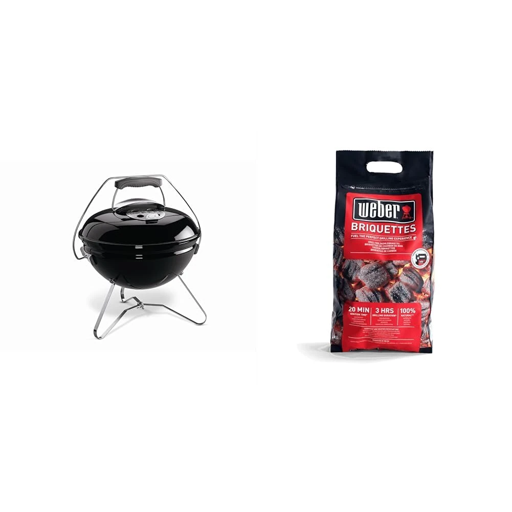 Weber Smokey Joe Premium Charcoal Grill Barbeque, 37cm | Portable BBQ Grill with Tuck-N-Carry Lid & Barbeque Briquettes | 4 kg Bag | BBQ Coal for Grills | Coal BBQ Fuel | Premium Quality