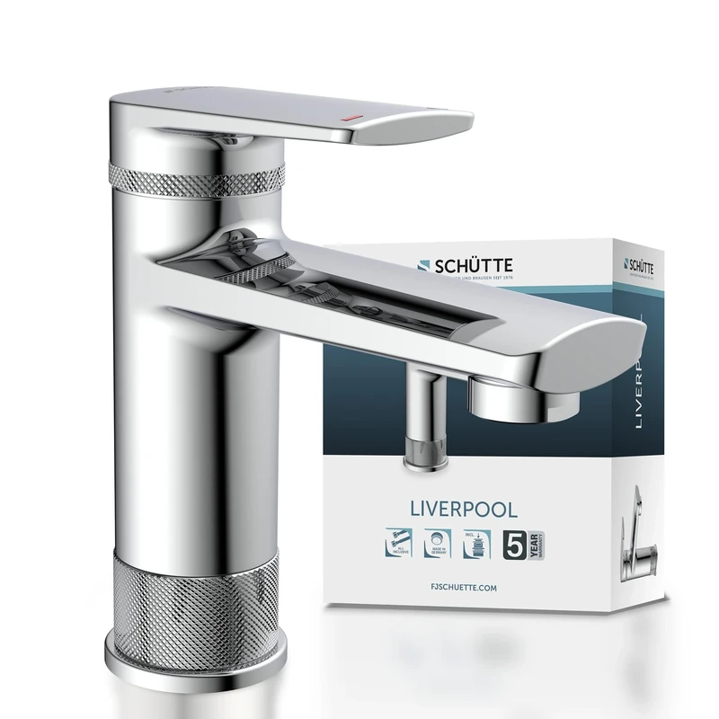 SCHÜTTE Liverpool 33410 Wash Basin Mixer Tap in Elegant Chrome Glossy Design for Your Bathroom with Pop-Up Eccentric Mixer Tap Bathroom
