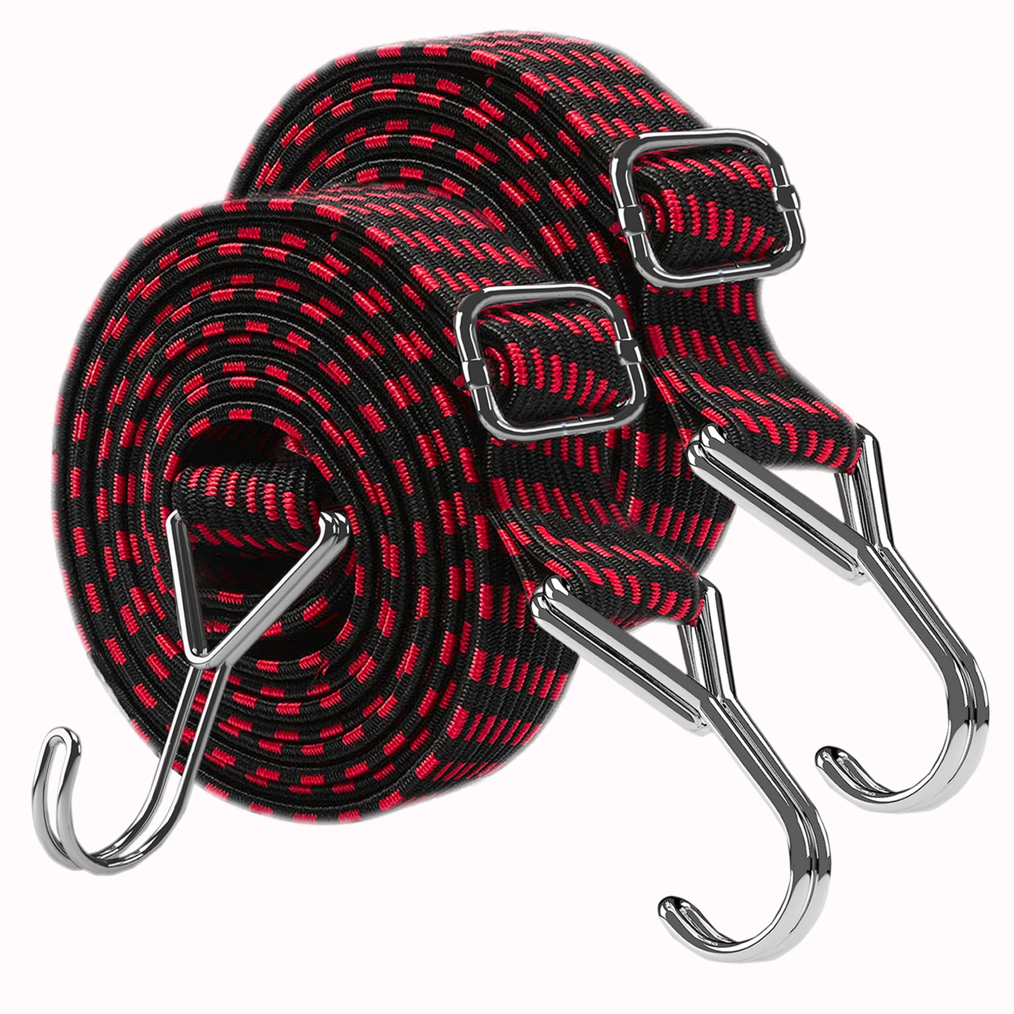 Bungee Cords With Hooks Adjustable - Elastic Heavy Duty Straps Rope 2 Pack 2m Flat Bungee Straps for Bike Luggage Rack Tarp Camping Tent Car Roof Rack Fixings