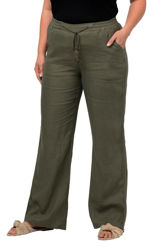 Ulla Popken Women's Linen Trousers, Loden Green, 32