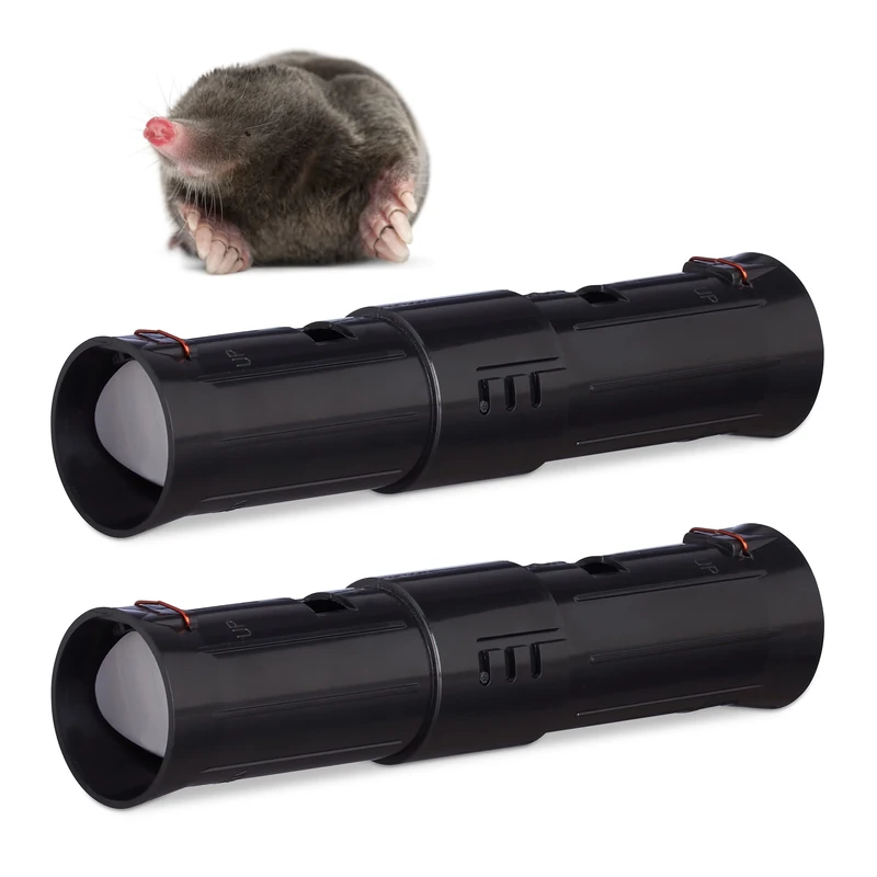 Relaxdays Set of 2 Mole Traps, 2 Control Openings, Garden Pest Removal, Adjustable, Animal-Friendly, 27 x 6 cm, Black