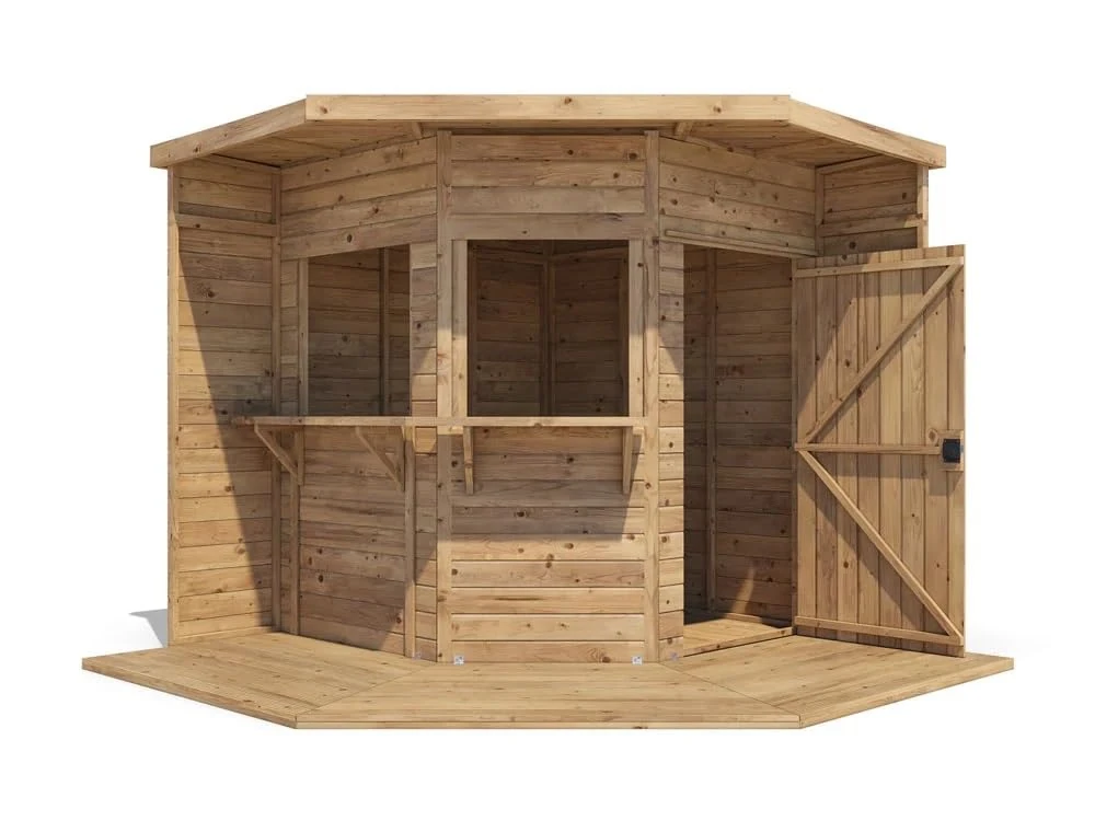 Dunster House Pressure Treated Garden Bar, 2.4m x 2.4m (8' x 8'), The Corner Hangover III, Fully Loaded Outdoor Bar Shed, Stylish & Durable Garden Entertaining