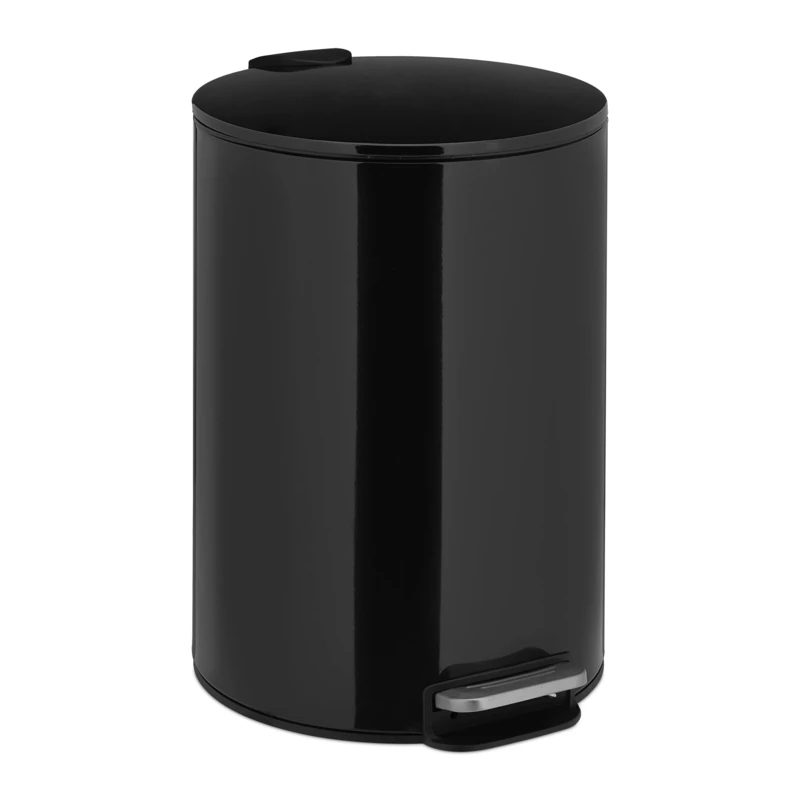 Relaxdays Pedal Bin, 12 Litre, Soft-Close, Removable Inner Container, Modern Kitchen Dustbin, Metal, Black