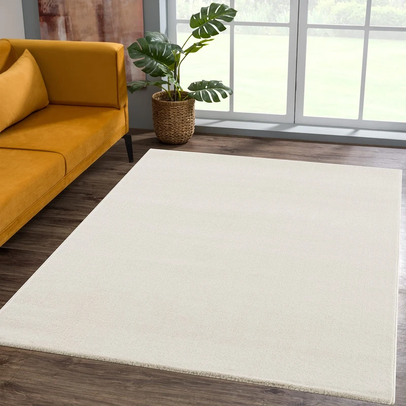 SANAT Short Pile Living Room Rug - Plain Modern Rugs for Bedroom, Study, Office, Hallway, Children's Room and Kitchen - Cream, 160 x 230 cm