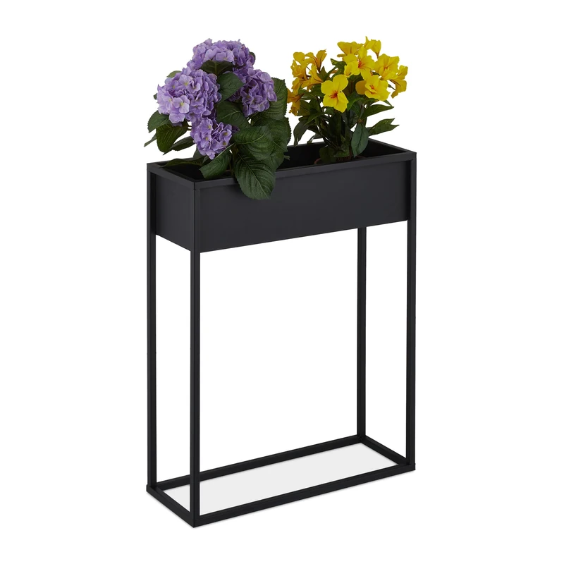 Relaxdays Flower, Metal, HxWxD: 70 x 55 x 20 cm, Standing Planter Box, Living Room & Kitchen, Herb Holder, Black, Iron