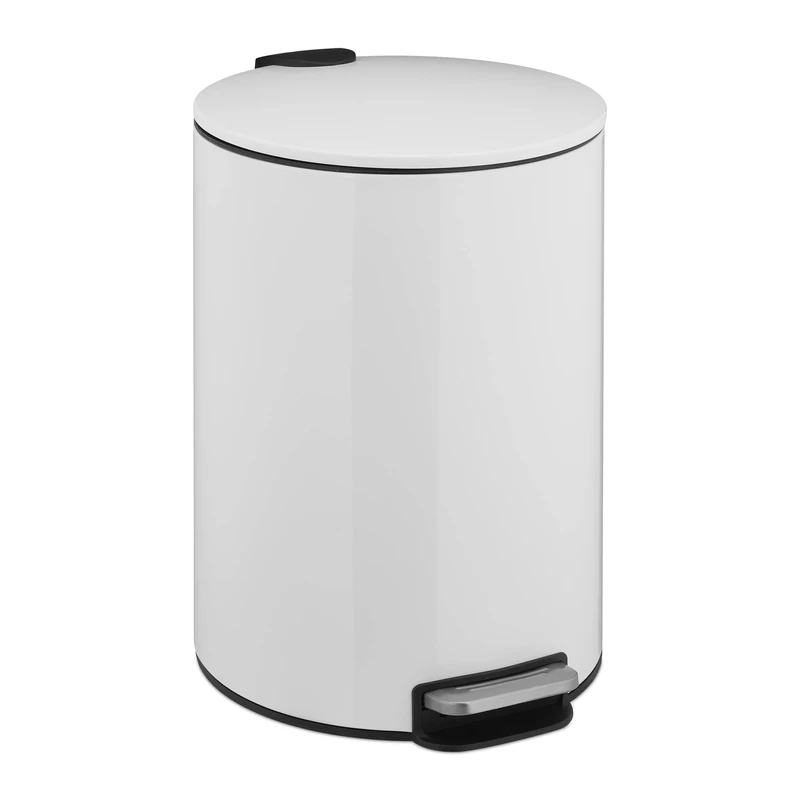 Relaxdays Pedal Bin, 12 Litre, Soft-Close, Removable Inner Container, Modern Kitchen Dustbin, Metal, White