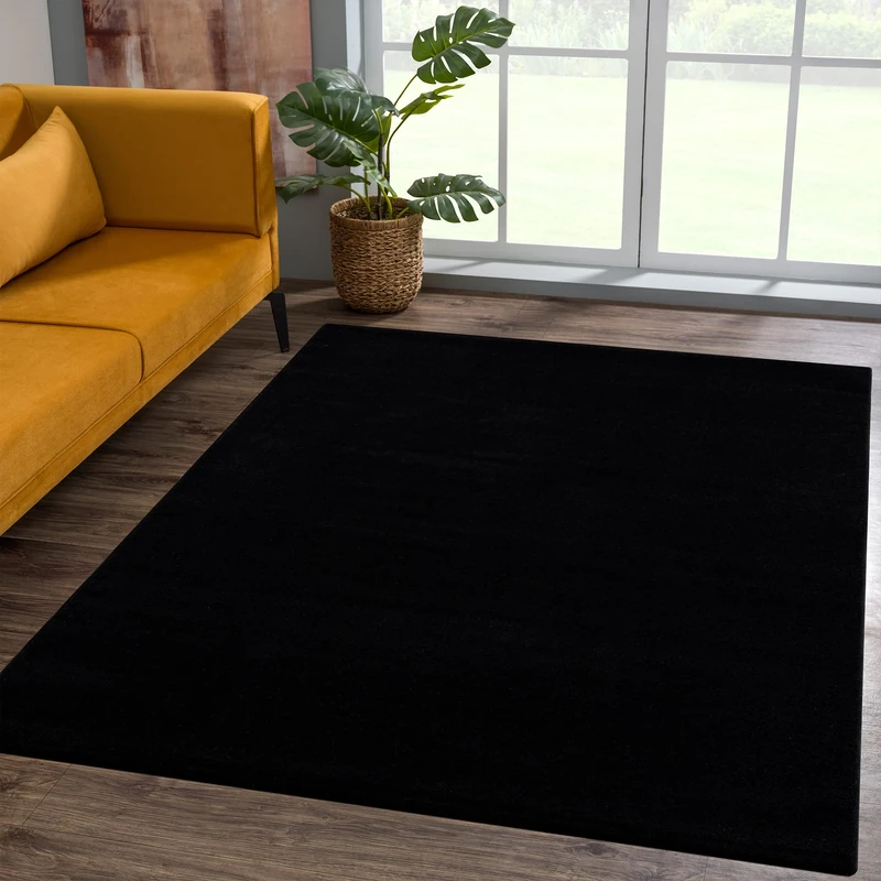 SANAT Short Pile Living Room Rug - Plain Modern Rugs for Bedroom, Study, Office, Hallway, Children's Room and Kitchen - Black, 120 x 170 cm - Image 1