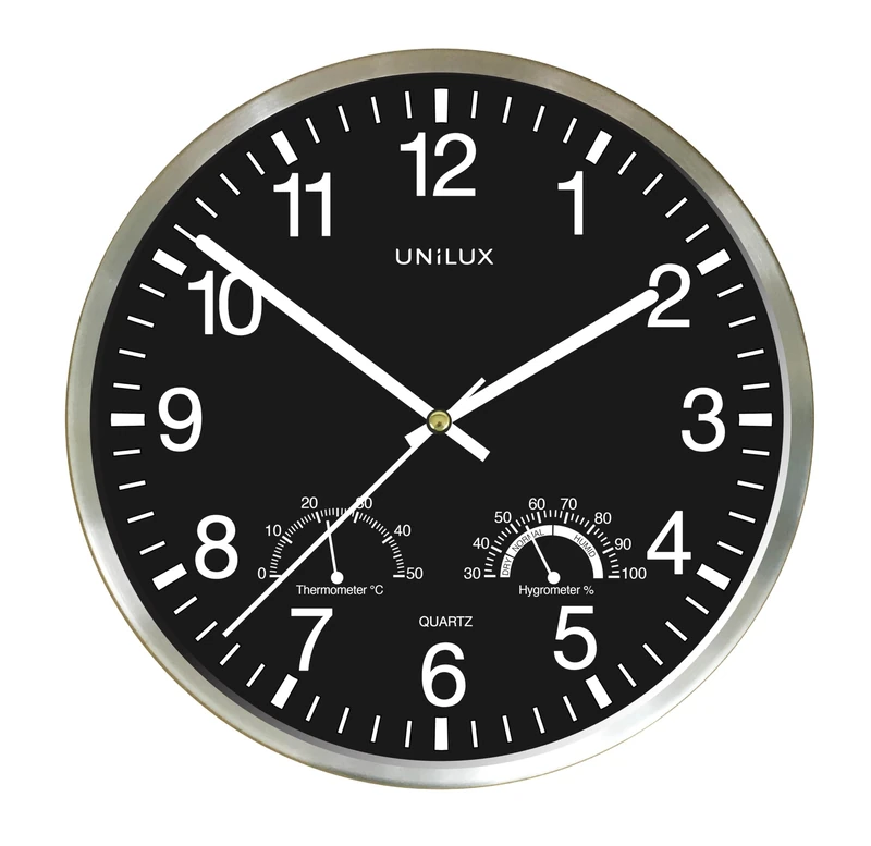 Unilux WETTY Wall Clock Metal Grey Diameter 30 cm Quartz Movement Silent Sweeping Hands with Battery