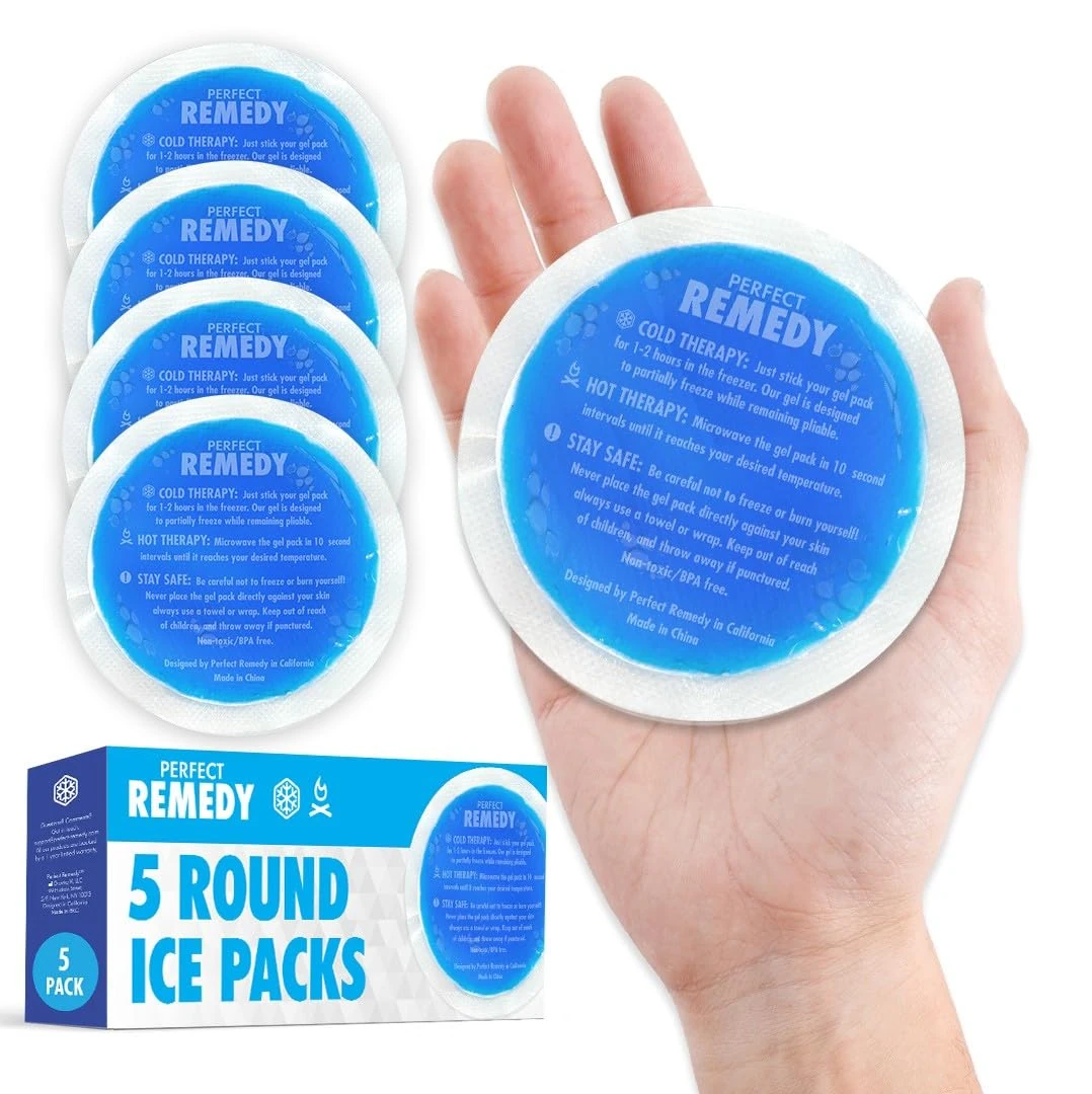 Perfect Remedy Round Gel Ice Pack for Hot & Cold Compress, Reusable Injury Ice Pack for Aid in Pain, Soothing Soft Gel for Soreness, Muscle Strain Conditions, Hot Water Bottles Alternative (5Pk, Blue)